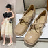 Square Toe Casual Brief Strap Block Heels